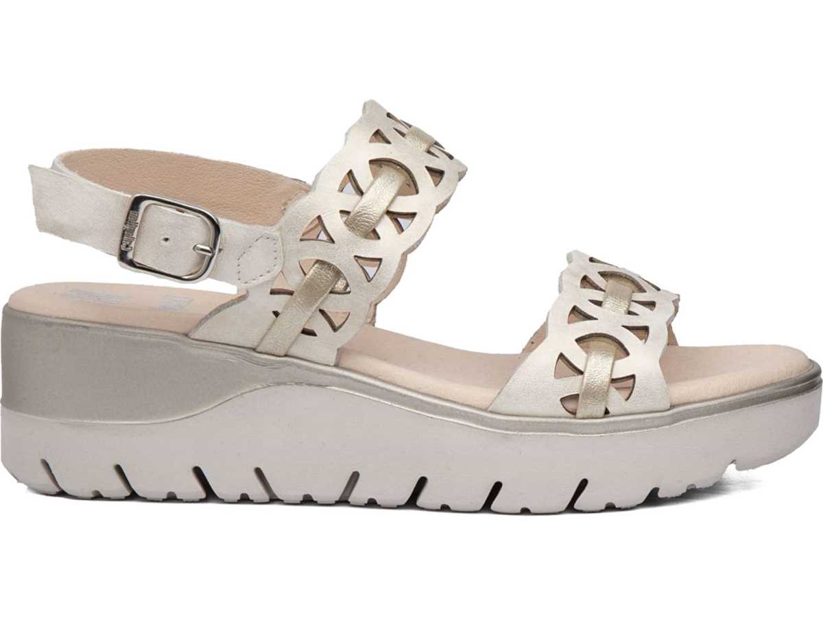 Sandales Compensées Callaghan 26517 Uwanja Beige Doré Femme | NOK-4390264